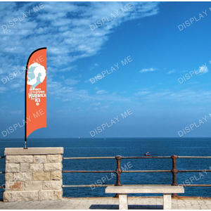 Double Sided 2.7 Meter Bow Fabric Flag with 180 Degree Floor Mount Base