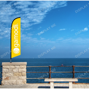 Double Sided 2.7 Meter Feather Fabric Flag with 180 Degree Floor Mount Base 