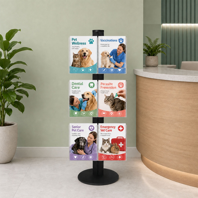 Freestanding 1450mm Black Combo  Brochure Holder 6 A4