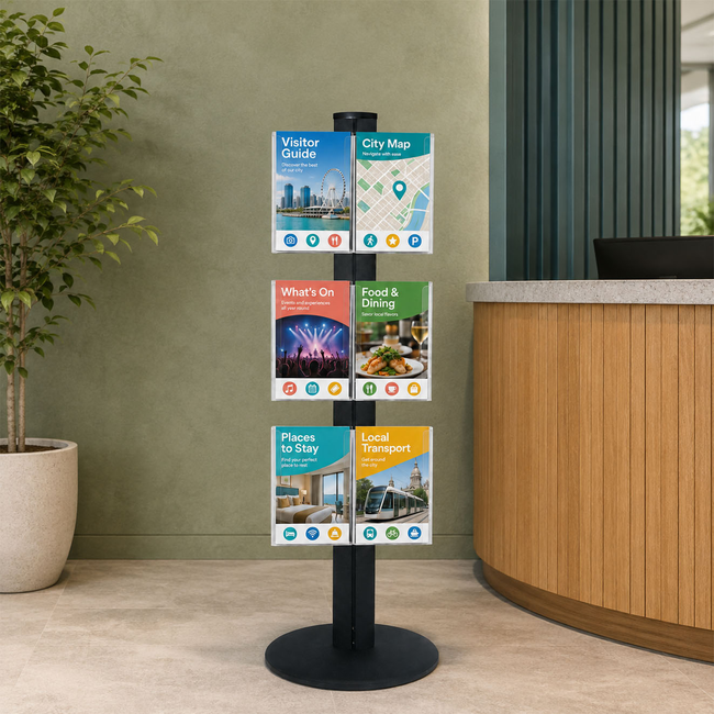 Freestanding 1450mm Black Combo  Brochure Holder 6 A5