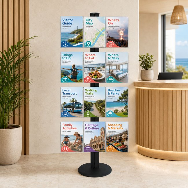 Freestanding 1800mm Silver Combo  Brochure Holder 12 A4