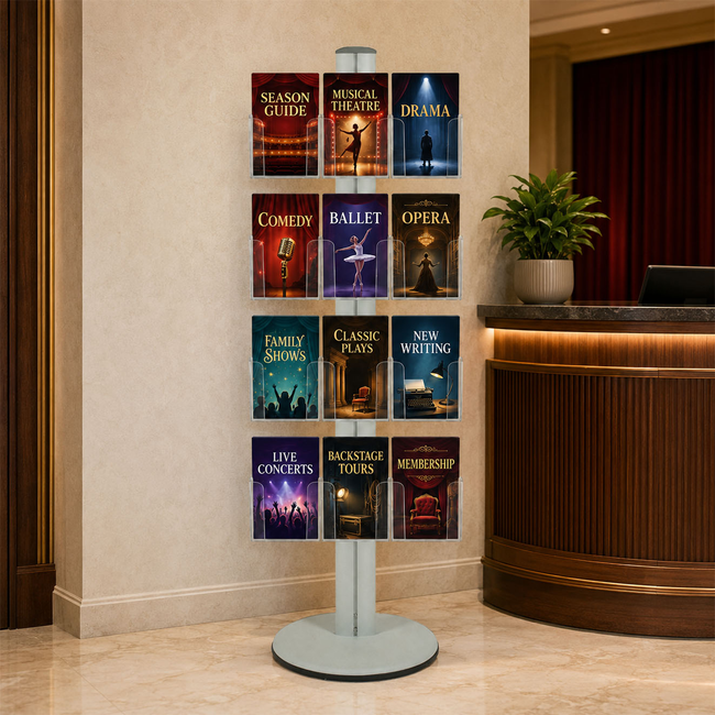 Freestanding 1800mm Silver Combo  Brochure Holder 12 A5