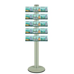 Freestanding 1400mm Silver Combo  Brochure Holder 15 Landscape Postcard Holders