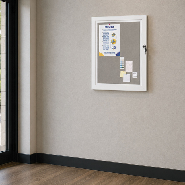 Silver Lockable Felt Notice Board (Holds 4 x A4 Sheets)
