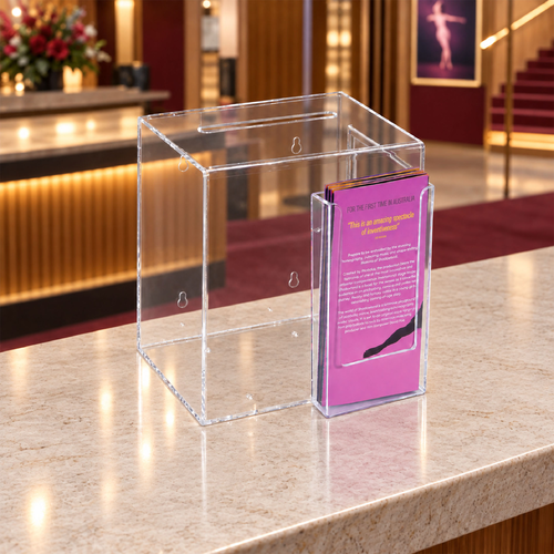 Premium Acrylic Clear Suggestion Box with DL Brochure Holder