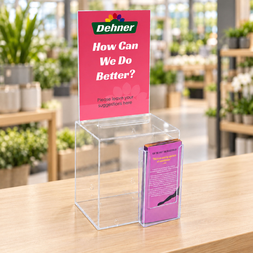 Premium Acrylic Clear Suggestion Box with A4 Display with DL Brochure Holder