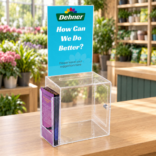 Premium Acrylic Clear Suggestion Box with A4 Display with DL Brochure Holder on side