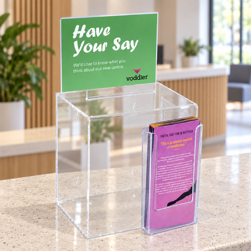 Premium Acrylic Clear Suggestion Box with A5 Display with DL Brochure Holder