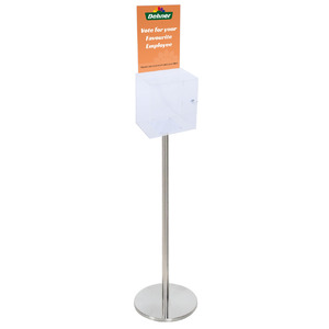 Premium Clear Suggestion Box with A4 Display on Silver Pole and Base