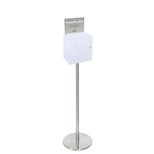 Premium Clear Suggestion Box with A5 Display on Silver Pole and Base