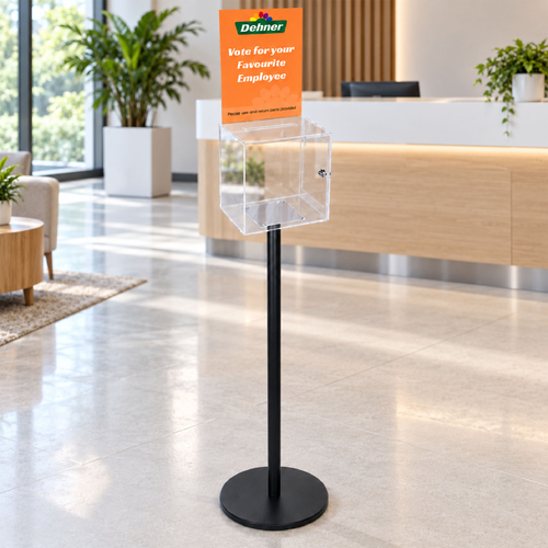 Premium Clear Suggestion Box with A4 Display on Black Pole and Base