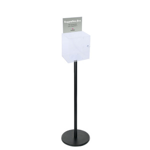 Premium Clear Suggestion Box with A5 Display on Black Pole and Base