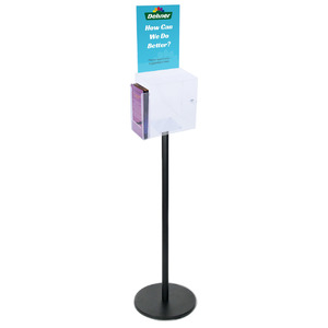 Premium Clear Suggestion Box with A4 Display on Black Pole and Base with DL Brochure Holder on Side