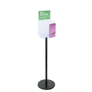 Premium Clear Suggestion Box with A5 Display on Black Pole and Base with DL Brochure Holder