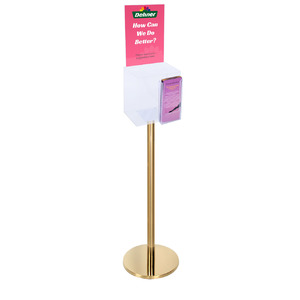 Premium Clear Suggestion Box with A4 Display on Gold Pole and Base with DL Brochure Holder