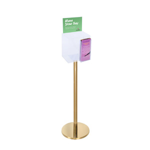 Premium Clear Suggestion Box with A5 Display on Gold Pole and Base with DL Brochure Holder
