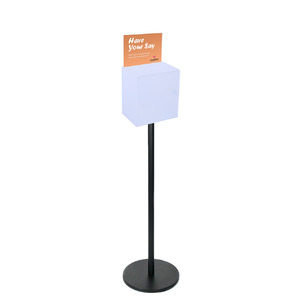 Premium Frosted Suggestion Box with A5 Display on Black Pole and Base