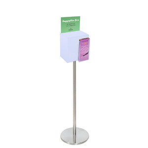 Premium Frosted Suggestion Box with A5 Display on Silver Pole and Base with DL Brochure Holder