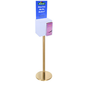 Premium Frosted Suggestion Box with A4 Display on Gold Pole and Base with DL Brochure Holder
