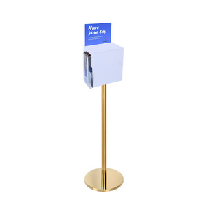 Premium Frosted Suggestion Box with A5 Display on Gold Pole and Base with DL Brochure Holder and Pen Holder on Side