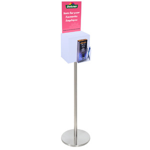 Premium Frosted Suggestion Box with A4 Display on Silver Pole and Base with DL Brochure Holder and Pen Holder