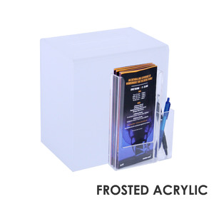 Premium Acrylic Frosted Suggestion Box with DL Brochure Holder and Pen Holder