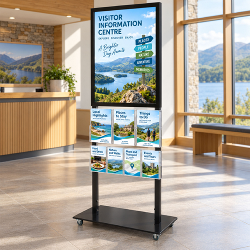 Tall Info Stand -  A1 Snap Frame with 3 A4 + 4 A5 Brochure Holders