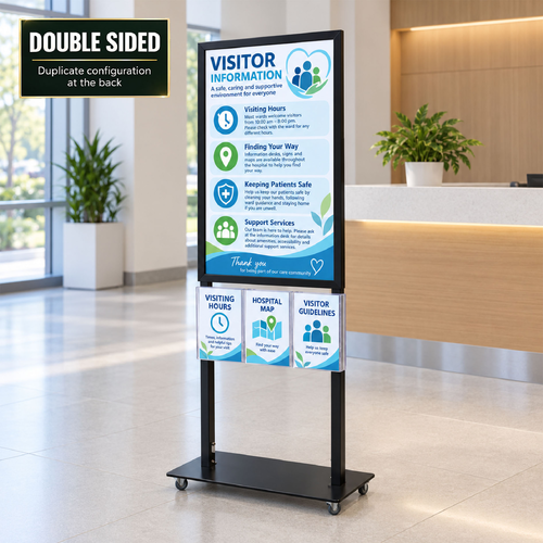Tall Info Stand -  A1 Snap Frame with 3 A4 Brochure Holders Double Sided