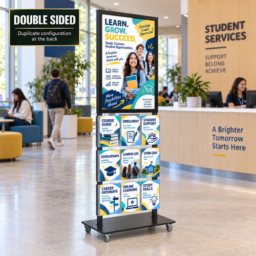 Tall Info Stand -  A1 Snap Frame with  9 A4 Brochure Holders Double Sided 