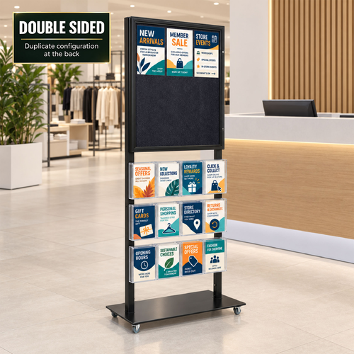 Tall Info Stand - 1 Felt Board with  12 A5 Brochure Holders - DOUBLE SIDED