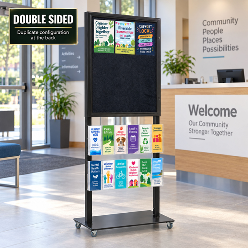 Tall Info Stand - 1 Felt Board with  12 DL Brochure Holders - DOUBLE SIDED
