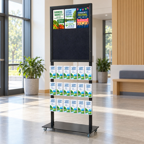 Tall Info Stand - 1 Felt Board with  18 DL Brochure Holders