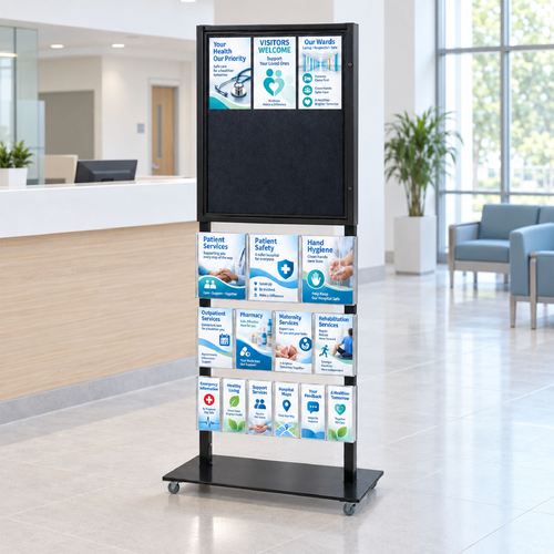 Tall Info Stand - 1 Felt Board with  3 A4 + 4 A5 + 6 DL Brochure Holders