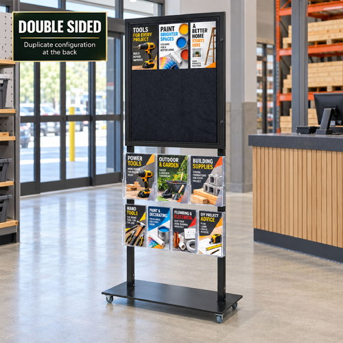 Tall Info Stand - 1 Felt Board with  3 A4 + 4 A5 Brochure Holders - DOUBLE SIDED