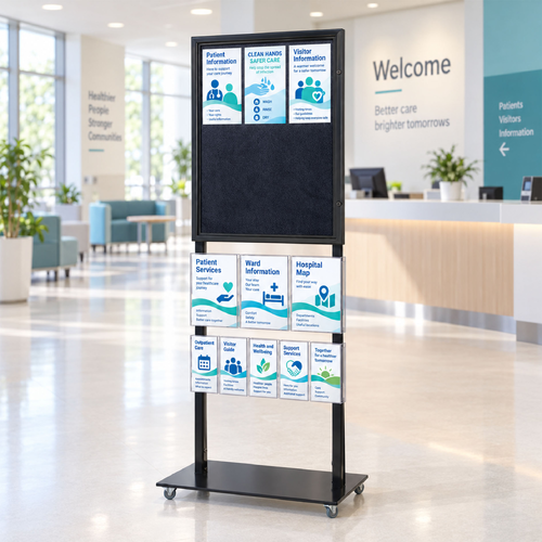 Tall Info Stand - 1 Felt Board with  3 A4 + 6 DL Brochure Holders 