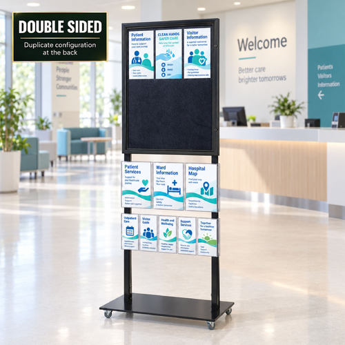 Tall Info Stand - 1 Felt Board with  3 A4 + 6 DL Brochure Holders - DOUBLE SIDED