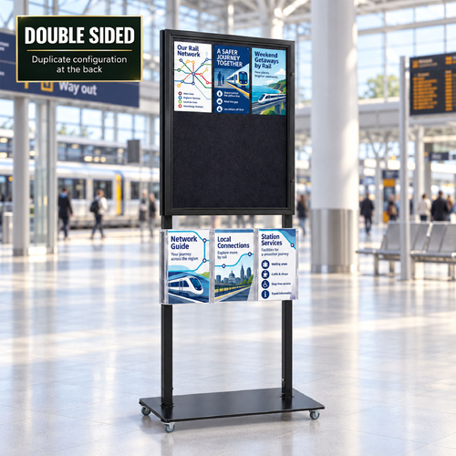 Tall Info Stand - 1 Felt Board with  3 A4 Brochure Holders - DOUBLE SIDED