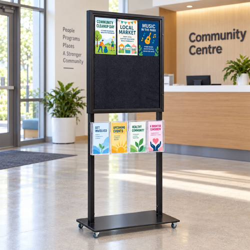 Tall Info Stand - 1 Felt Board with 4 A5 Brochure Holders