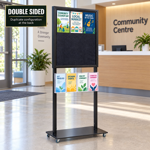 Tall Info Stand - 1 Felt Board with  4 A5 Brochure Holders - DOUBLE SIDED
