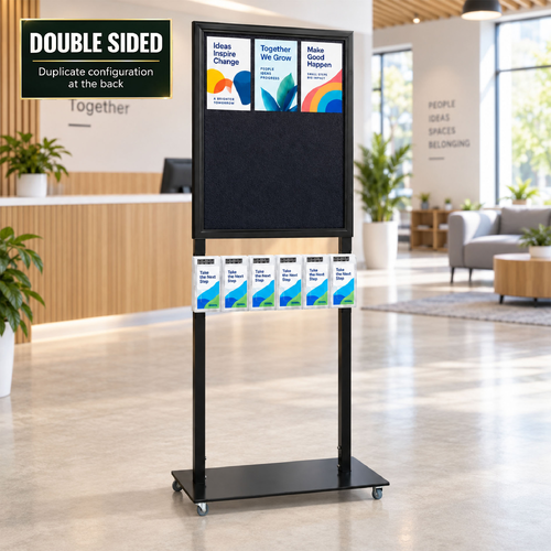 Tall Info Stand - 1 Felt Board with  6 DL Brochure Holders - DOUBLE SIDED