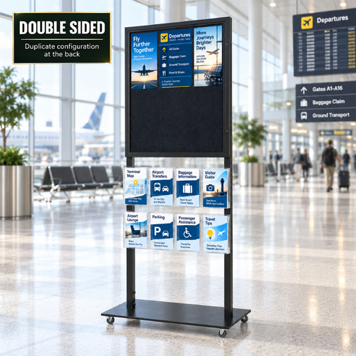 Tall Info Stand - 1 Felt Board with  8 A5 Brochure Holders - DOUBLE SIDED
