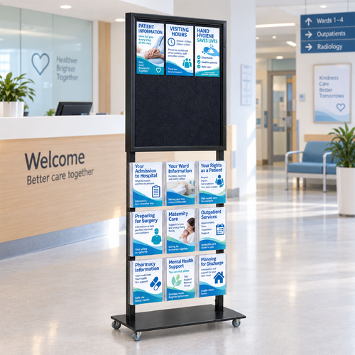Tall Info Stand - 1 Felt Board  with  9 A4 Brochure Holders