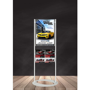 Premium Acrylic 1450mm Lobby Stand Holds A2 Poster Double Sided with 2 A4 Brochure Holders on one side