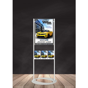 Premium Acrylic 1450mm Lobby Stand Holds A2 Poster Double Sided with 3 A5 Brochure Holders on one side