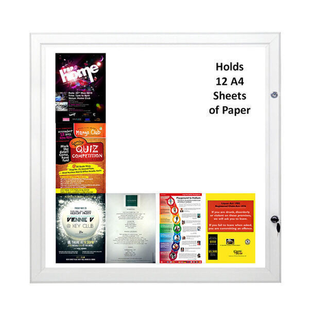 Silver Lockable Magnetic Notice Board (Holds 12 x A4 Sheets)
