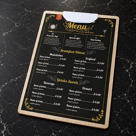 A4 Portrait Wood Menu Clip Board
