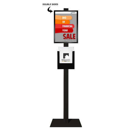 Black Retail Stand A3 Snap Frame and Black Steel Brochure Holder Double Sided