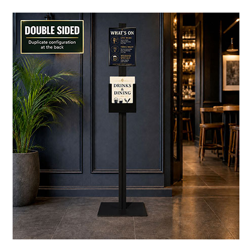 Black Retail Stand A3 Snap Frame and Black Steel Brochure Holder Double Sided