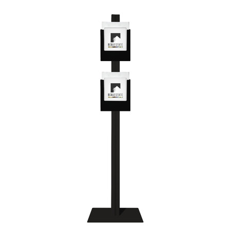 Black Retail Stand with 2 A4 Black Steel Brochure Holders on one side