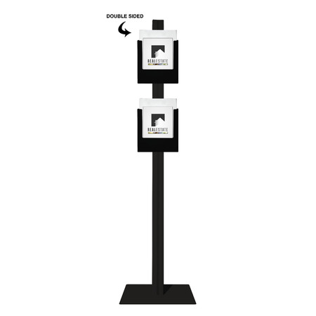 Black Retail Stand with 2 A4 Black Steel Brochure Holders on both sides